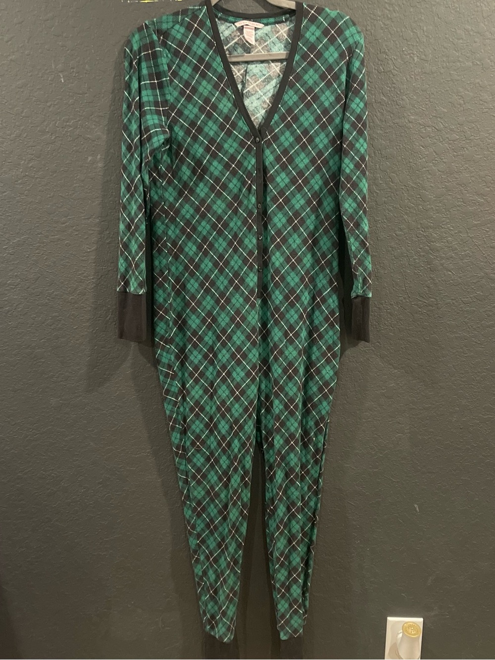 Victoria's Secret Thermal One Piece Pajamas Green Spruce Plaid Large Short